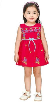 NEW BADSHA DRESSES Baby Girls Midi/Knee Length Casual Dress(Red, Sleeveless)