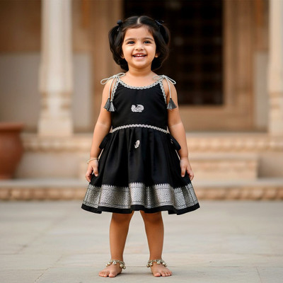 virl trends Baby Girls Midi/Knee Length Festive/Wedding Dress(Black, Sleeveless)