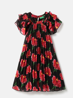 United Colors of Benetton Girls Midi/Knee Length Casual Dress(Black, Short Sleeve)