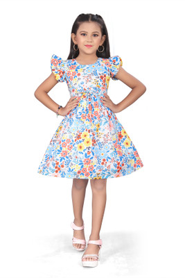 Vishtish Indi Girls Midi/Knee Length Casual Dress(Multicolor, Short Sleeve)