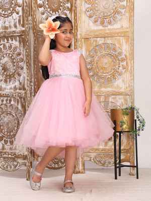Toy Balloon Kids Girls Midi/Knee Length Party Dress(Pink, Cap Sleeve)
