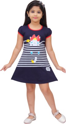 Rimi Fashion Indi Girls Above Knee Casual Dress(Dark Blue, Short Sleeve)