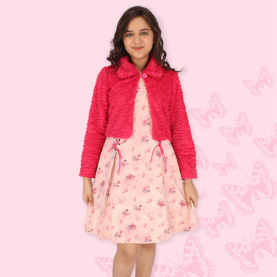 Cutecumber Girls Midi/Knee Length Casual Dress(Pink, Full Sleeve)
