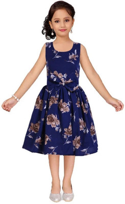 Wish Littles Girls Below Knee Casual Dress(Blue, Sleeveless)