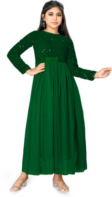 vani enterprise Girls Maxi/Full Length Festive/Wedding Dress(Green, Full Sleeve)