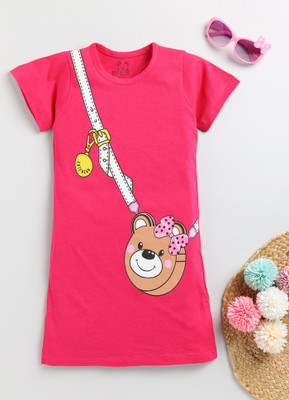 Yk Girls Midi/Knee Length Casual Dress(Pink, Half Sleeve)