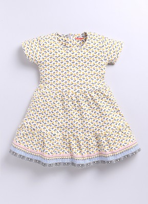 Mimino Indi Girls Midi/Knee Length Casual Dress(Yellow, Half Sleeve)