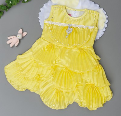 ELYON FASHION Baby Girls Midi/Knee Length Party Dress(Yellow, Sleeveless)