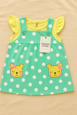 Elegant Attire Girls Midi/Knee Length Casual Dress(Light Green, Short Sleeve)