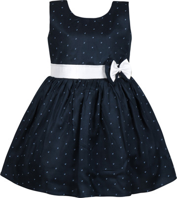 Wishkaro Girls Midi/Knee Length Casual Dress(Dark Blue, Sleeveless)