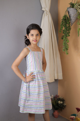 BORNTOBUY Indi Girls Above Knee Casual Dress(Pink, Sleeveless)