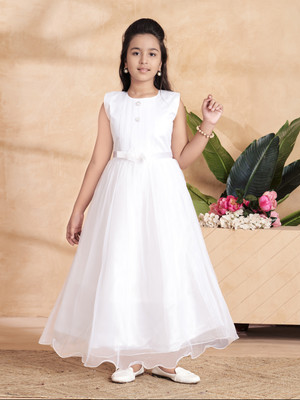 Aarika Indi Girls Maxi/Full Length Party Dress(White, Sleeveless)