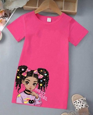 Mimmy Kids Girls Midi/Knee Length Casual Dress(Pink, Half Sleeve)