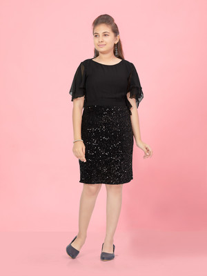 Aarika Indi Girls Above Knee Party Dress(Black, Fashion Sleeve)
