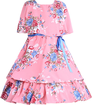 Silver Kraft Girls Midi/Knee Length Casual Dress(Pink, Fashion Sleeve)