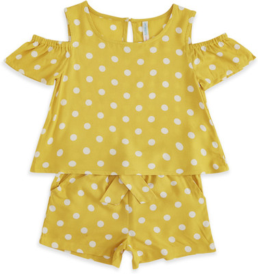 Pantaloons Junior Girls Midi/Knee Length Casual Dress(Yellow, Short Sleeve)