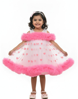 Takshak Fashion Baby Girls Below Knee Party Dress(Pink, Sleeveless)