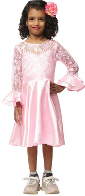 Wish Little Girls Below Knee Party Dress(Pink, Full Sleeve)