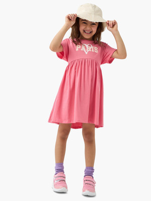 JUNIORS by Babyshop Girls Midi/Knee Length Casual Dress(Pink, Half Sleeve)