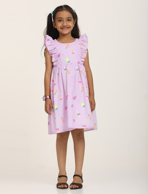 ZION Girls Midi/Knee Length Casual Dress(Pink, Sleeveless)