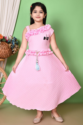 VENTRA FASHION Girls Calf Length Party Dress(Pink, Sleeveless)
