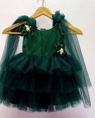 LUXA Girls Midi/Knee Length Festive/Wedding Dress(Green, Full Sleeve)