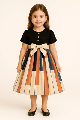 MananFashion Girls Midi/Knee Length Casual Dress(Black, Short Sleeve)