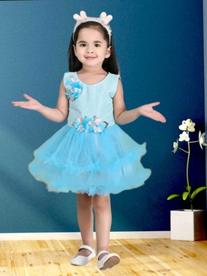 SUNCITY FASHION MART Baby Girls Midi/Knee Length Festive/Wedding Dress(Blue, Sleeveless)