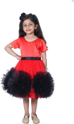 Wish littlle Girls Below Knee Festive/Wedding Dress(Red, Half Sleeve)