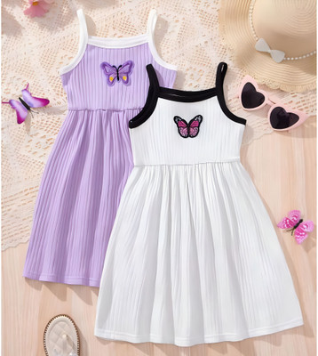 4 YOU Indi Baby Girls Midi/Knee Length Casual Dress(Multicolor, Sleeveless)