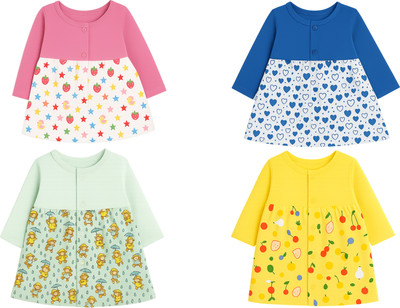 King Born Baby Girls Midi/Knee Length Casual Dress(Multicolor, Full Sleeve)