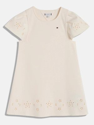 TOMMY HILFIGER Indi Girls Midi/Knee Length Casual Dress(Beige, Cap Sleeve)