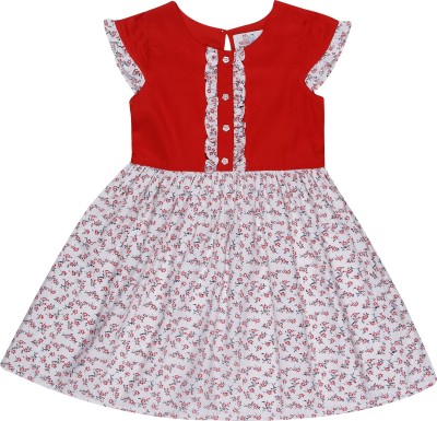 YOUNG BIRDS Indi Girls Midi/Knee Length Casual Dress(Red, Cap Sleeve)