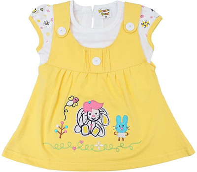 NammaBaby Girls Midi/Knee Length Casual Dress(Yellow, Cap Sleeve)