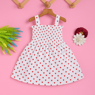 SAK CREATION Baby Girls Midi/Knee Length Party Dress(White, Red, Sleeveless)