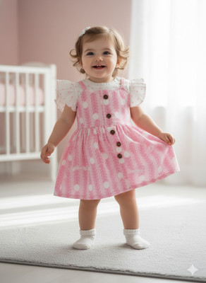 EFL FASHION Indi Baby Girls Above Knee Casual Dress(Pink, Short Sleeve)