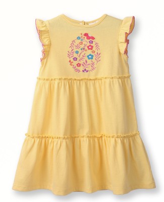 BEEBAY Indi Girls Midi/Knee Length Casual Dress(Yellow, Cap Sleeve)