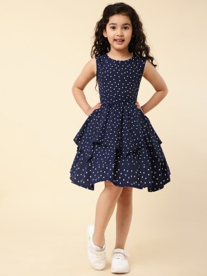 A.T.U.N. Indi Girls Above Knee Festive/Wedding Dress(Dark Blue, Sleeveless)