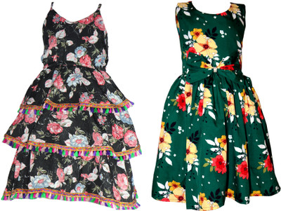Miranga Girls Below Knee Casual Dress(Multicolor, Sleeveless)