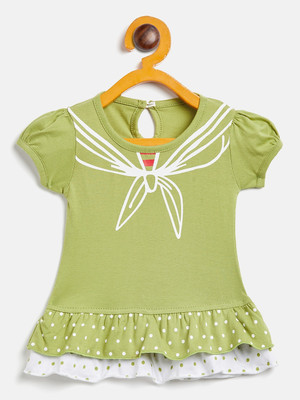 Camey Indi Girls Above Knee Casual Dress(Green, Short Sleeve)