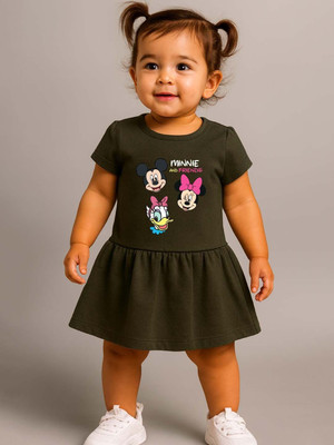 YK Disney Baby Girls Midi/Knee Length Casual Dress(Green, Short Sleeve)