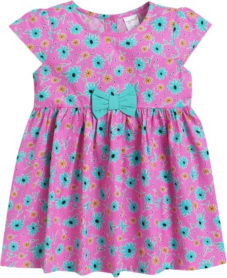 FUNSHINE Indi Baby Girls Midi/Knee Length Casual Dress(Pink, Cap Sleeve)