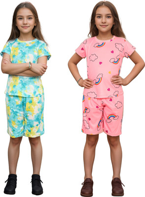 DHIMAHI ENTERPRISE Girls Midi/Knee Length Casual Dress(Multicolor, Half Sleeve)