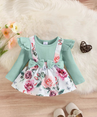 HIKUJ Indi Girls Midi/Knee Length Casual Dress(Light Green, Full Sleeve)