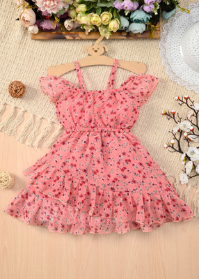 DRESSES SUMAIYA Baby Girls Below Knee Festive/Wedding Dress(Orange, Short Sleeve)