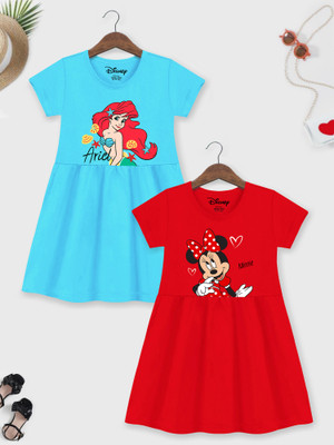 DISNEY BY MISS & CHIEF Girls Midi/Knee Length Casual Dress(Multicolor, Short Sleeve)