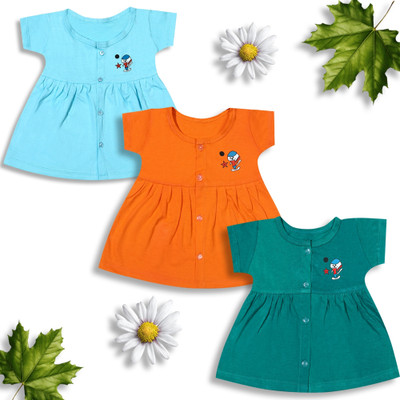 KIDEEZGUILD... Baby Girls Midi/Knee Length Casual Dress(Multicolor, Half Sleeve)