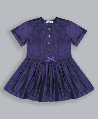 SHOPPERTREE Girls Midi/Knee Length Casual Dress(Dark Blue, Half Sleeve)