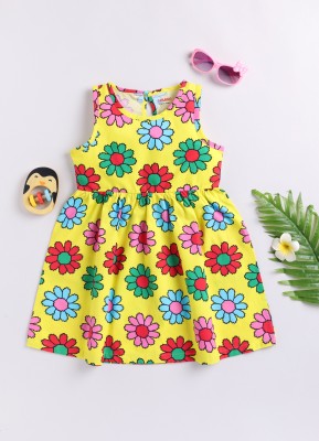 Mimino Indi Baby Girls Midi/Knee Length Casual Dress(Yellow, Short Sleeve)