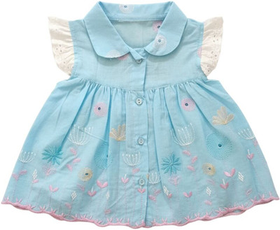 TBM Indi Baby Girls Midi/Knee Length Casual Dress(Blue, Sleeveless)